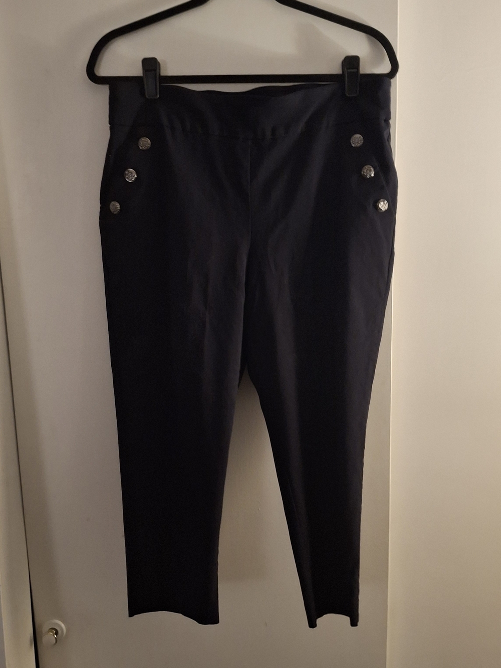 Counterparts Women's Navy Blue Stretch Cropped Pants With Button Detail